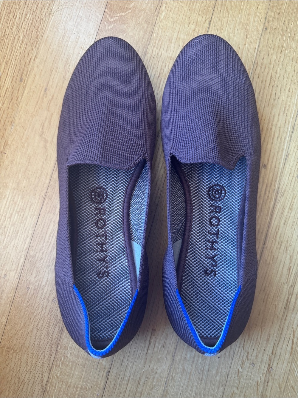 Rothy's Slip-On Flats in Plum with Blue Trim